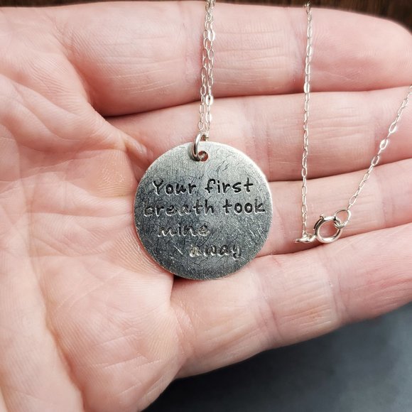 20 Inch Sterling Silver Your First Breath Took Mine Away Necklace - Picture 2 of 6